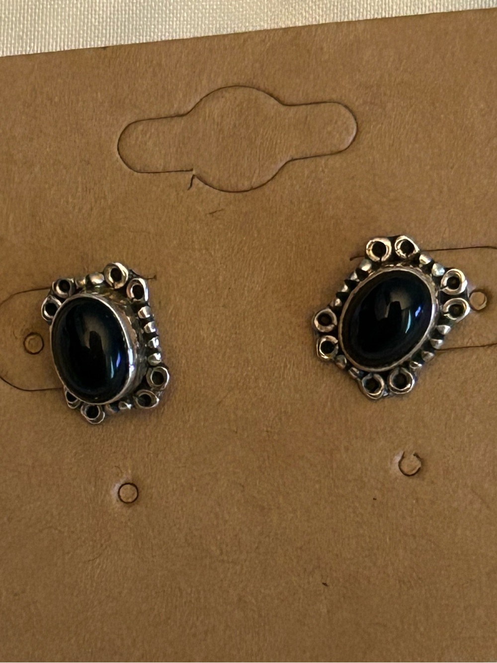 Black Onyx Cabochon Sterling Silver Stud Earrings